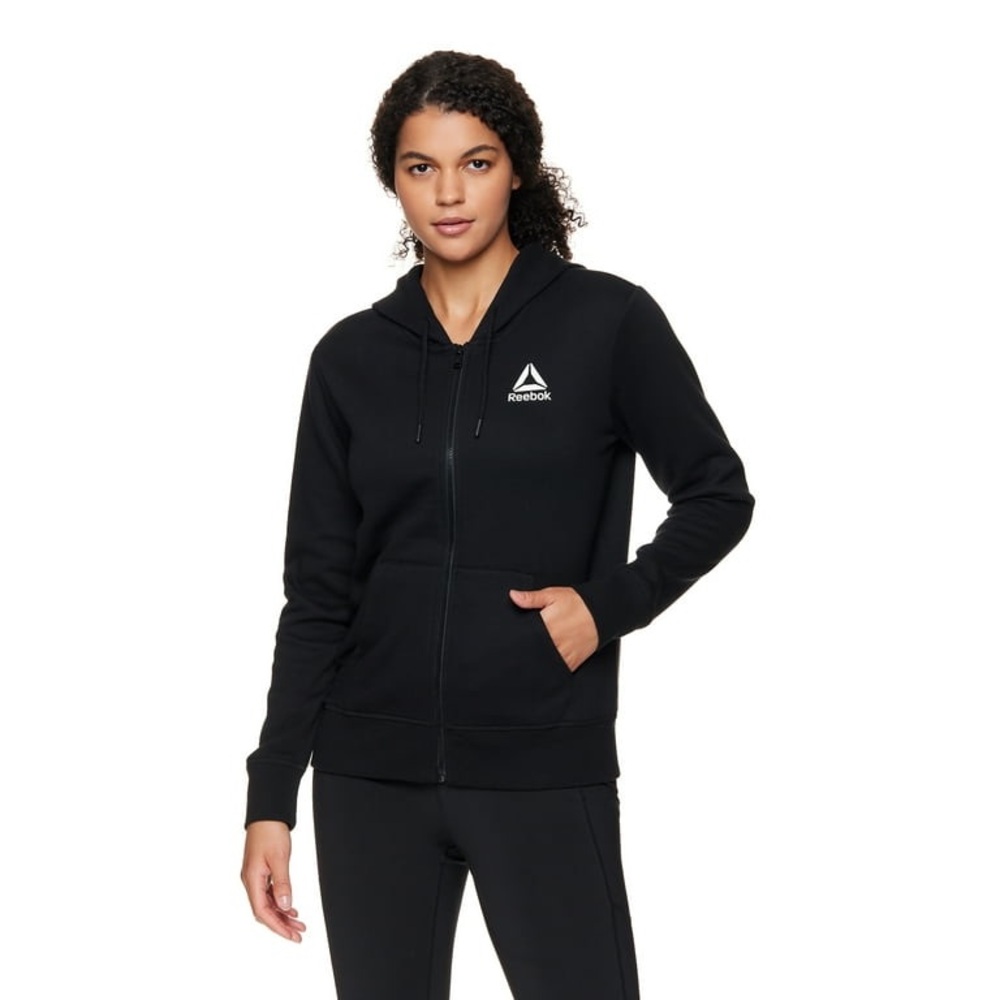 REEBOK | black logo zip up hoodie/hooded sweatshirt